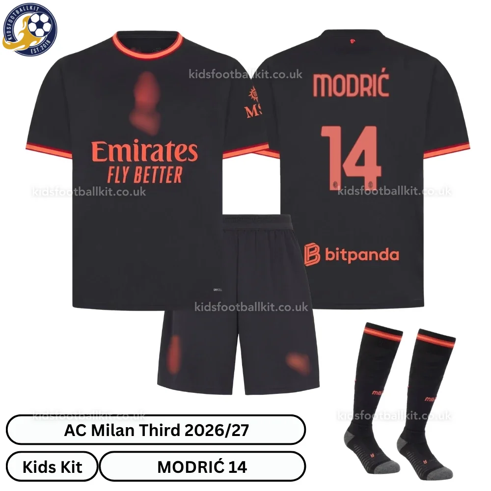 AC Milan Third Kids Football Kit 2026/27 – MODRIĆ 14 (With socks)