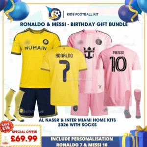Al Nassr and Inter Miami home kids kits 26_27-RONALDO 7 and MESSI 10-with socks