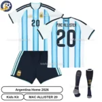 Argentina-MAC-ALLISTER-20-Home-2026-Kids-Football-Kit-over-view-with-socks-r