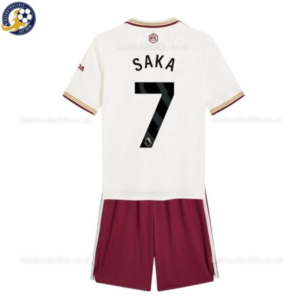 North London Red Third Kids Football Kit 2025/26 - SAKA 7 (With socks) Back View