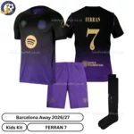 Barcelona Away Kids Kit 26_27-over view-FERRAN 7-with socks