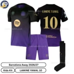 Barcelona Away Kids Kit 26_27-over view-LAMINE YAMAL 10-with socks