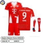 Bay^_^rn Home Kids Football Kit 2025/26 - KANE 9 (With Socks)