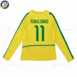 Brazil home kids kit 2002-back view-long sleeve-RONALDINHO 11