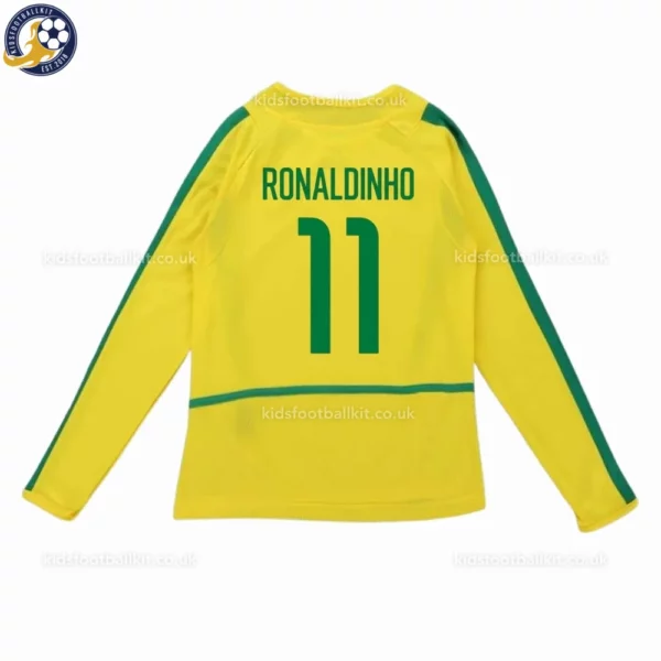 Brazil home kids kit 2002-back view-long sleeve-RONALDINHO 11