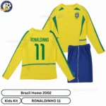Brazil home kids kit 2002-over view-long sleeve-RONALDINHO 11