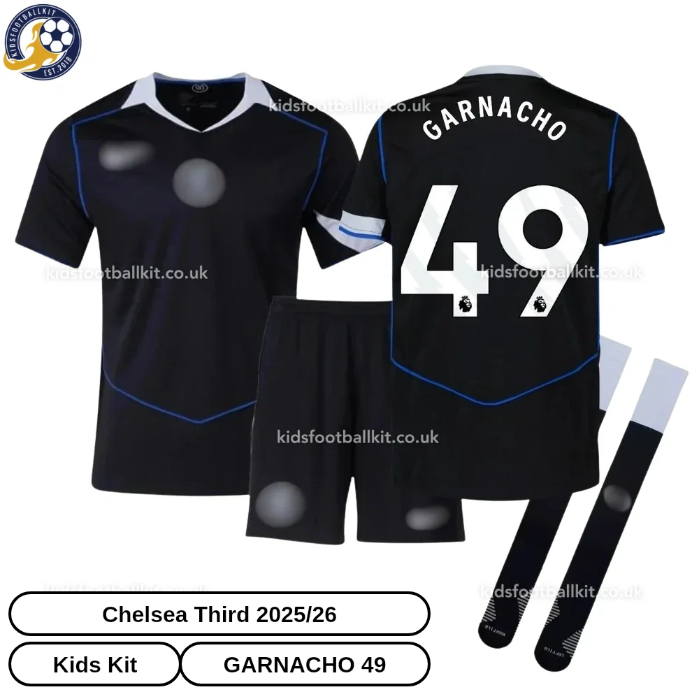 Chelsea Third Kids Football Kit 2025/26 – GARNACHO 49 (With Socks)