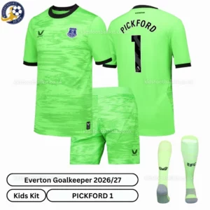 Everton Goalkeeper Kids Kit 26_27-over view-PICKFORD 1