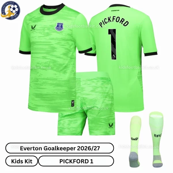 Everton Goalkeeper Kids Kit 26_27-over view-PICKFORD 1