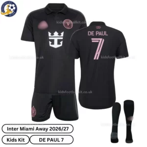 Inter Miami away kids kit 26_27-over view-DE PAUL 7-with socks