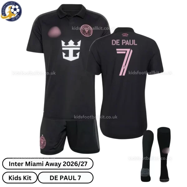Inter Miami away kids kit 26_27-over view-DE PAUL 7-with socks