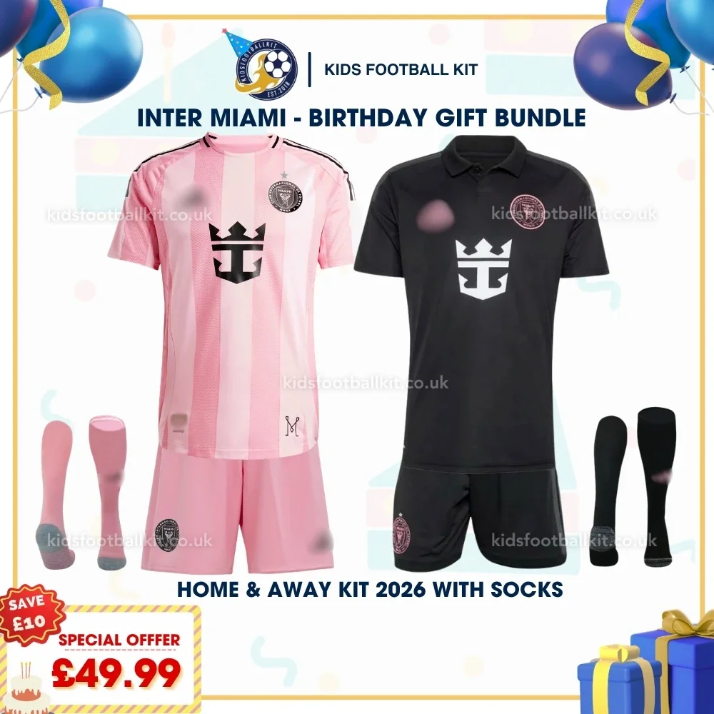 Inter Miami Birthday Gift Pack – Home and Away Kids Football Kit 2026/27 (With socks)