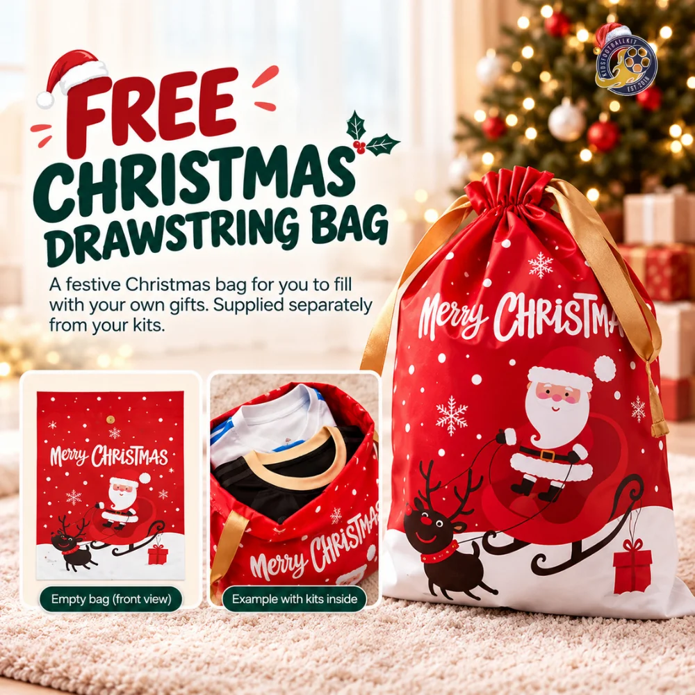 Free Christmas drawstring bag: the empty bag and an example with kits inside