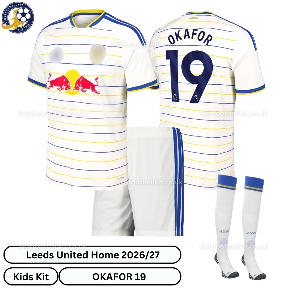 Leeds United Home Kids Football Kit 2026/27 – OKAFOR 19 (With socks)