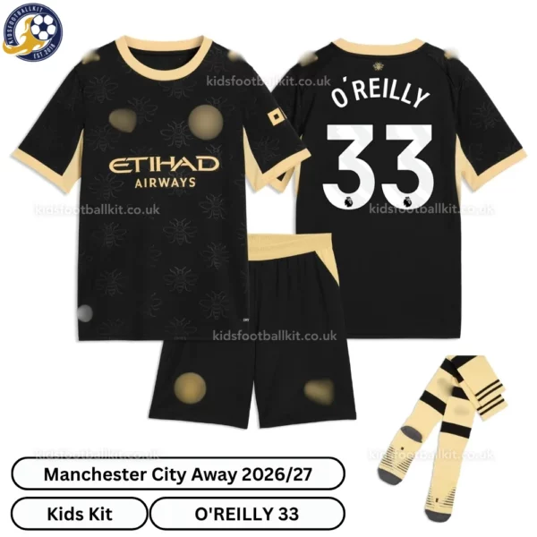 Manchester City Away Kids Kit 26_27-over view-O'REILLY 33-with socks