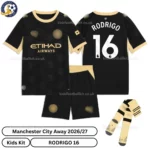 Manchester City Away Kids Kit 26_27-over view-RODRIGO 16-with socks