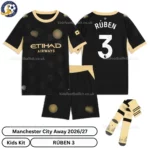 Manchester City Away Kids Kit 26_27-over view-RÚBEN 3-with socks