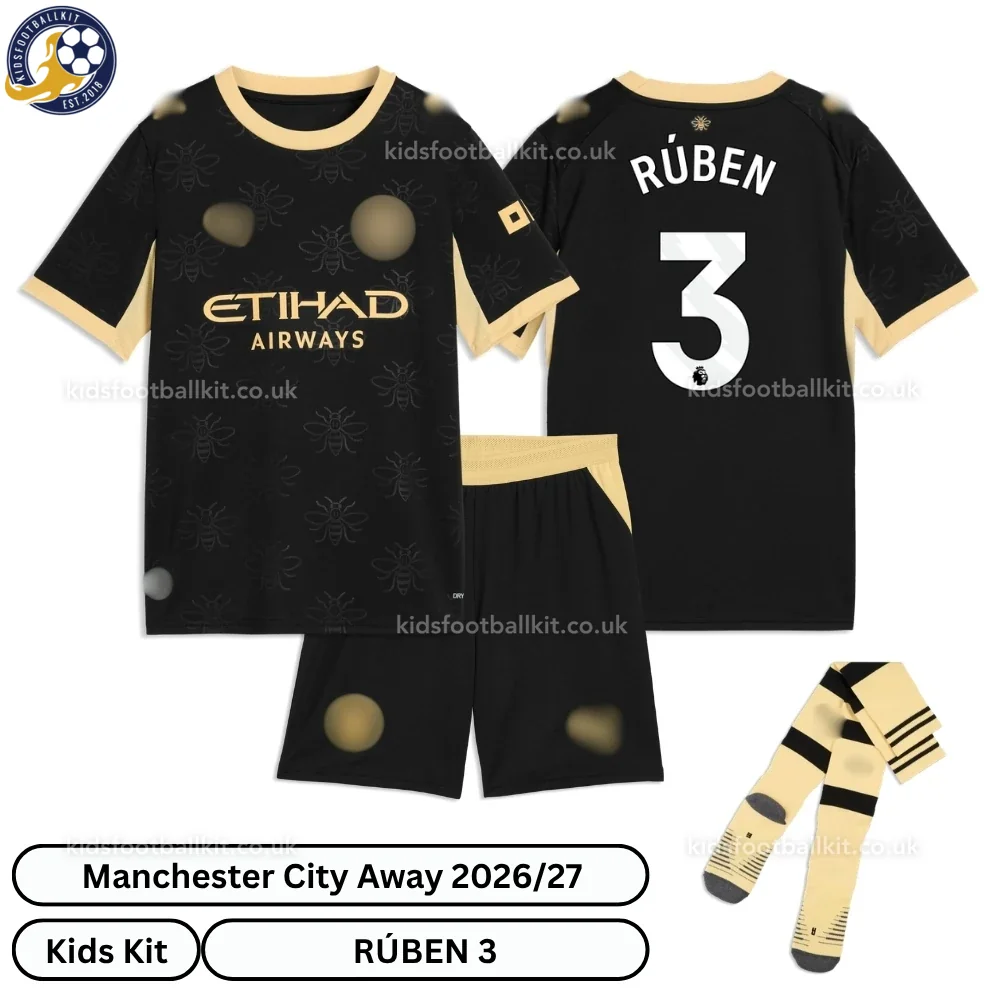 Manchester City Away Kids Football Kit 2026/27 – RÚBEN 3 (With socks)