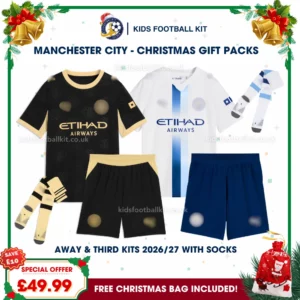 Manchester city away and third kids kit 26_27-with socks-xmas frame - bag