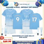 Manchester City home kids kits 26_27- HAALAND 9 and ENZO 17