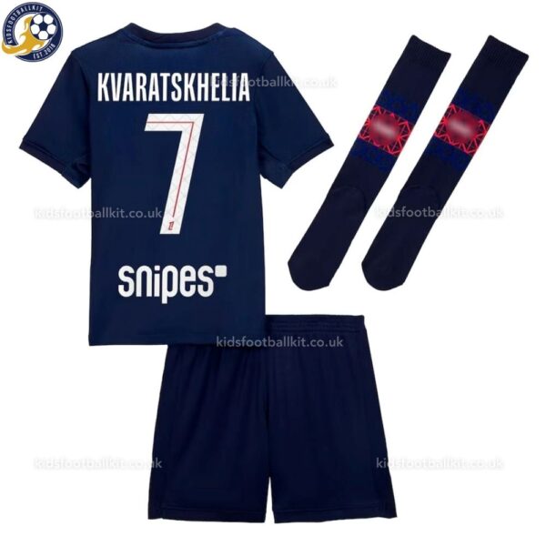 P^_^SG Home Kids Football Kit 2025/26 - KVARATSKHELIA 7 (With Socks) Back View