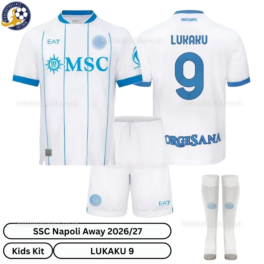 SSC Napoli Away Kids Football Kit 2026/27 – LUKAKU 9 (With socks)