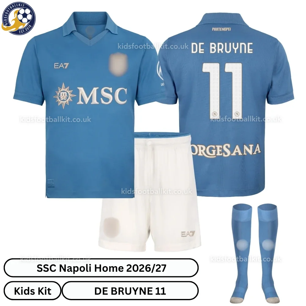 SSC Napoli Home Kids Football Kit 2026/27 – DE BRUYNE 11 (With socks)