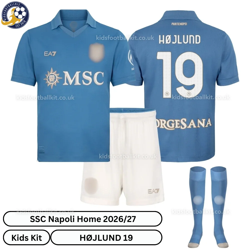 SSC Napoli Home Kids Football Kit 2026/27 – HØJLUND 19 (With socks)
