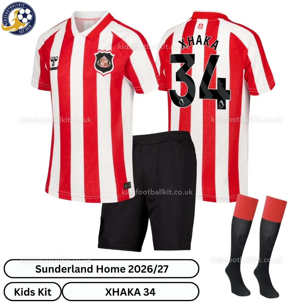 Sunderland Home Kids Football Kit 2026/27 – XHAKA 34 (With socks)