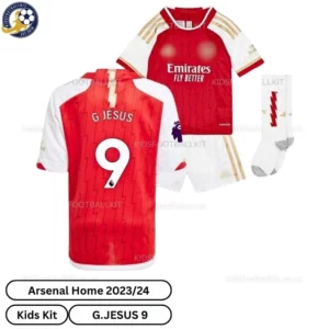 North London Red Home Kids Football Kit 2023/24 – G.JESUS 9 (With Socks)