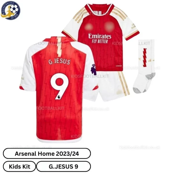North London Red Home Kids Football Kit 2023/24 – G.JESUS 9 (With Socks)