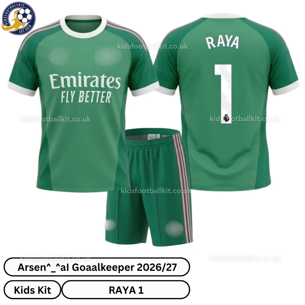 North London Red Goalkeeper Kids Football Kit 2026/27 – RAYA 1 (No Socks) – Green