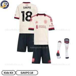 Lvr^_^pooI Away Kids Football Kit 2025/26 - GAKPO 18 (With Socks)