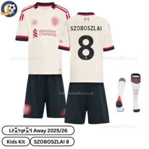 Lvr^_^pooI Away Kids Football Kit 2025/26 - SZOBOSZLAI 8 (With socks)