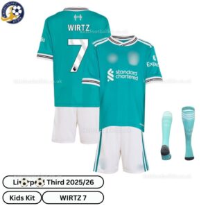 Lvr^_^pooI Third Kids Football Kit 2025/26 - WIRTZ 7 (With socks)