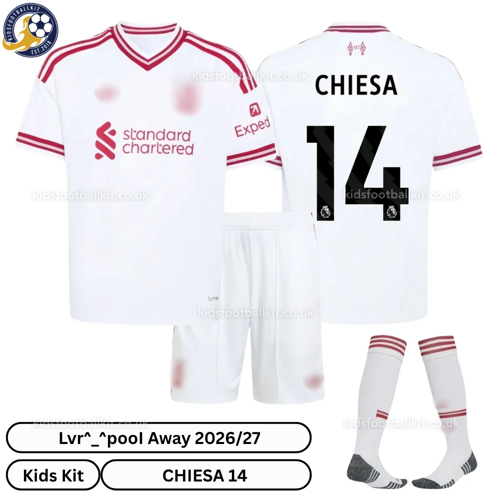 Lvr^_^pooI Away Kids Football Kit 2026/27 – CHIESA 14 (With socks)