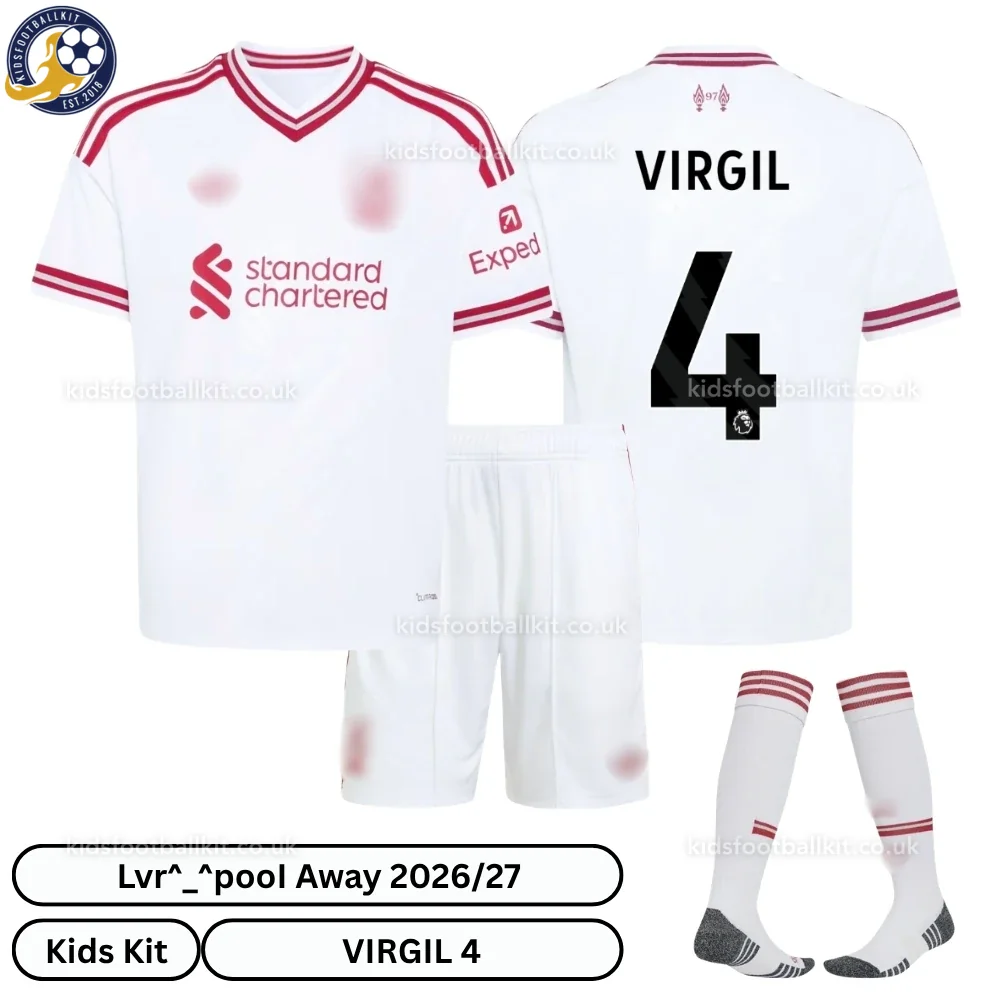 Lvr^_^pooI Away Kids Football Kit 2026/27 – VIRGIL 4 (With socks)