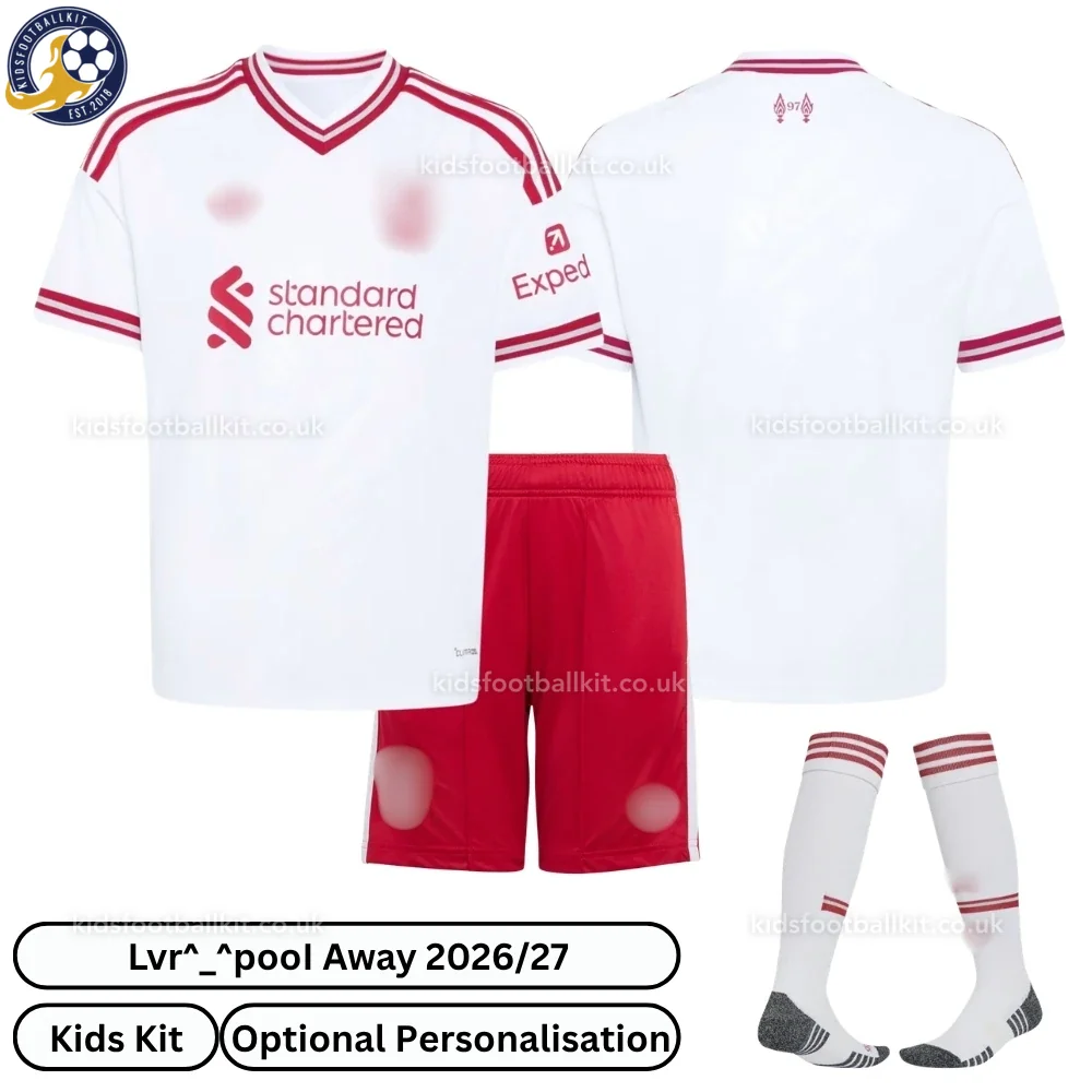 Lvr^_^pooI Away Kids Football Kit 2026/27 (With socks) – Red Shorts