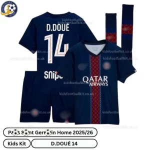 P^_^SG Home Kids Football Kit 2025/26 - D.DOUÉ 14 (With Socks)
