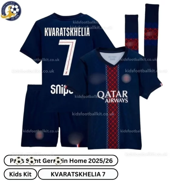 P^_^SG Home Kids Football Kit 2025/26 - KVARATSKHELIA 7 (With Socks) Overview