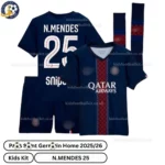 P^_^SG Home Kids Football Kit 2025/26 - N.MENDES 25 (With Socks)