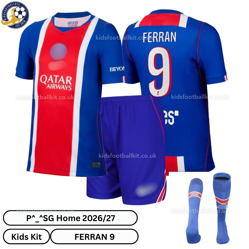 P^_^SG Home Kids Football Kit 2026/27 – FERRAN 9 (With socks)