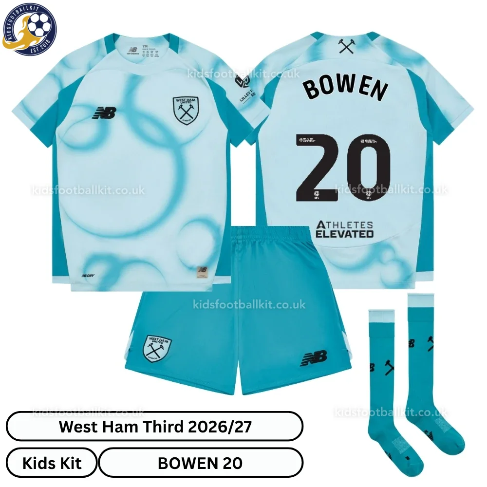West Ham United Third Kids Football Kit 2026/27 – BOWEN 20 (With socks)