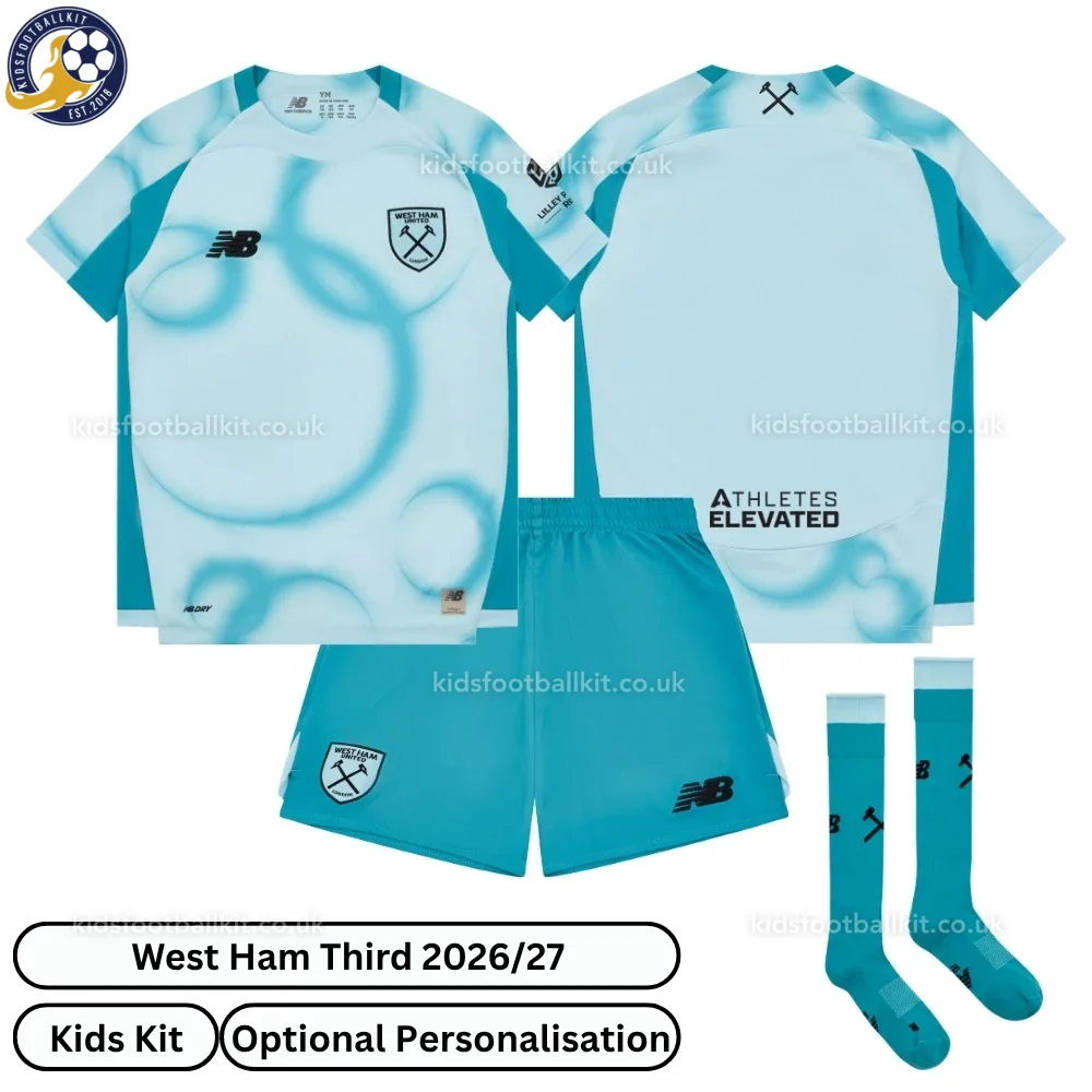 West Ham United Third Kids Football Kit 2026/27 (With socks)