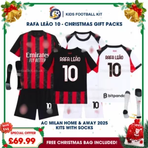 AC Milan Gift Pack – Home and Away Kids Football Kit 2025/26 - RAFA LEÃO 10 (With socks)