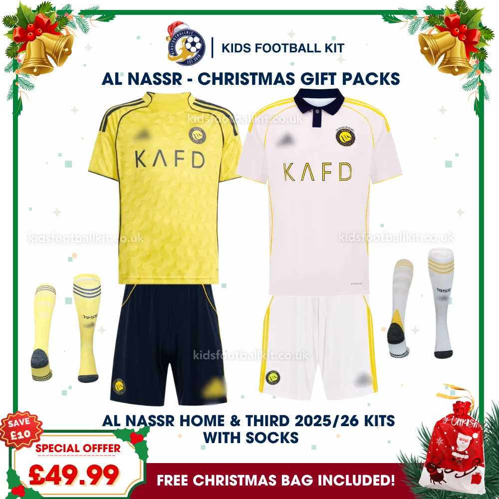 Al Nassr FC Gift Pack – Home and Third Kids Football Kit 2025/26 (With Socks)