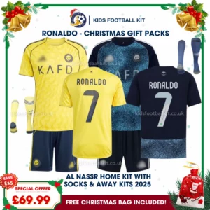 Al Nassr Gift Pack – Multi-Kit Kids Football Kit 2025_26 – RONALDO 7 (With socks)