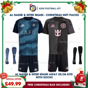 Al Nassr & Inter Miami Gift Pack– Away & Away Kids Football Kit 2025/26 (With socks)