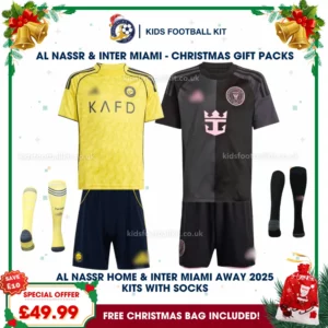 Al Nassr and Inter Miami Gift Pack – Home and Away Kids Football Kit 2025/26 (With socks)