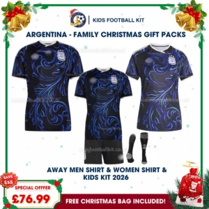 Argentina World Cup 2026 Family Gift Pack – Away Dad and Mum Shirts and Kids Football Kit